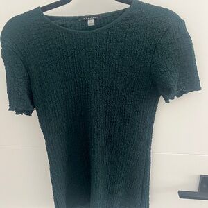 T Tahari Dark Green Textured Short Sleeve Top